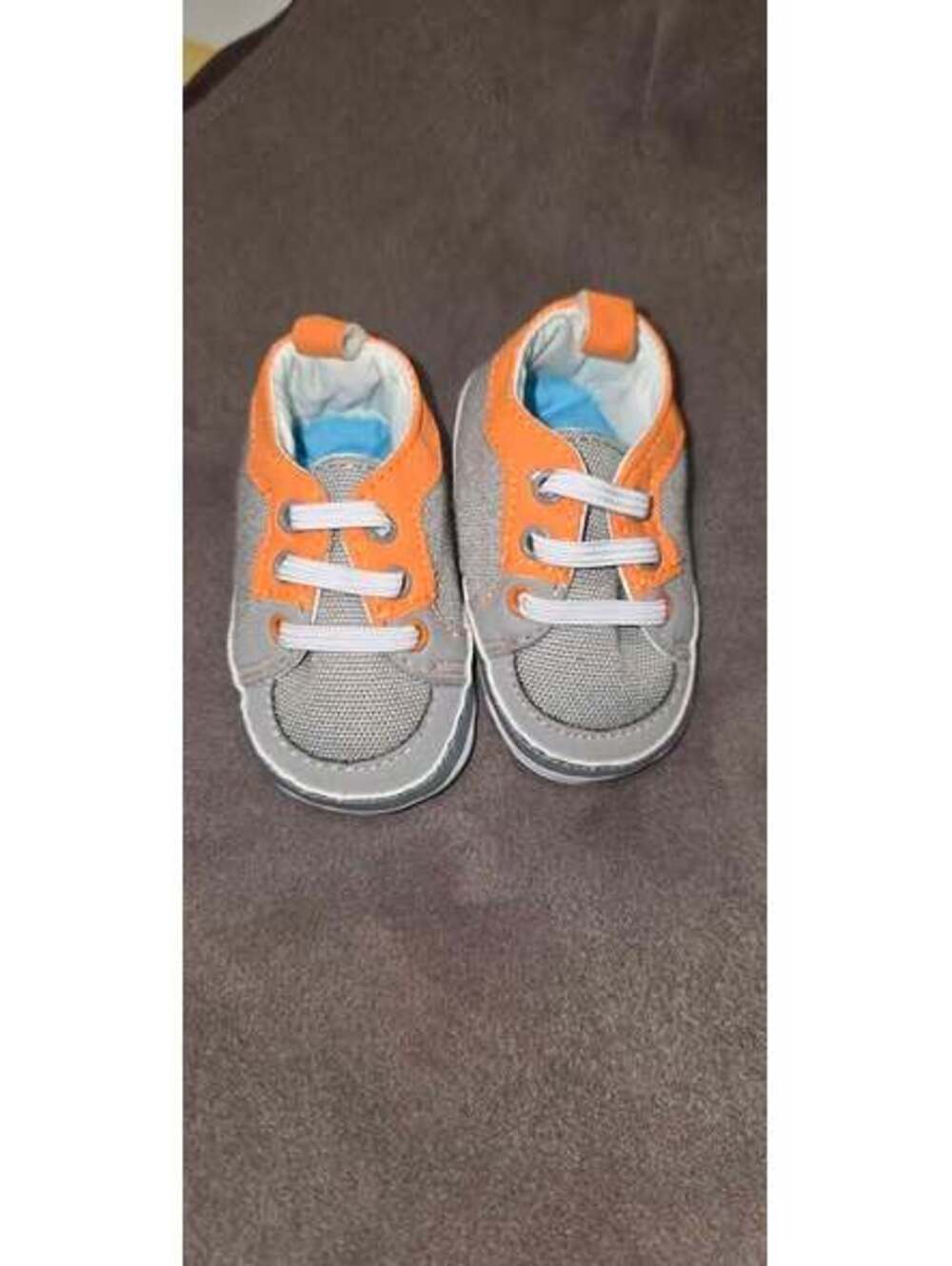Grey and Orange Baby Soft Sole Sneakers